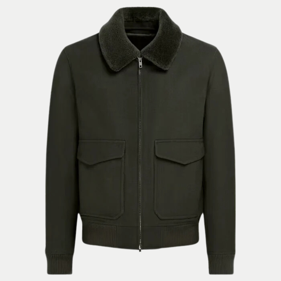 Men’s Military Green Bomber Jacket – Fleece-Lined & Winter-Ready