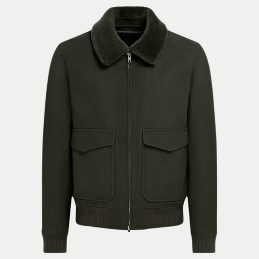Men’s Military Green Bomber Jacket – Fleece-Lined & Winter-Ready