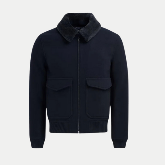 Men’s Navy Blue Bomber Jacket – Fleece-Lined, Durable & Timeless